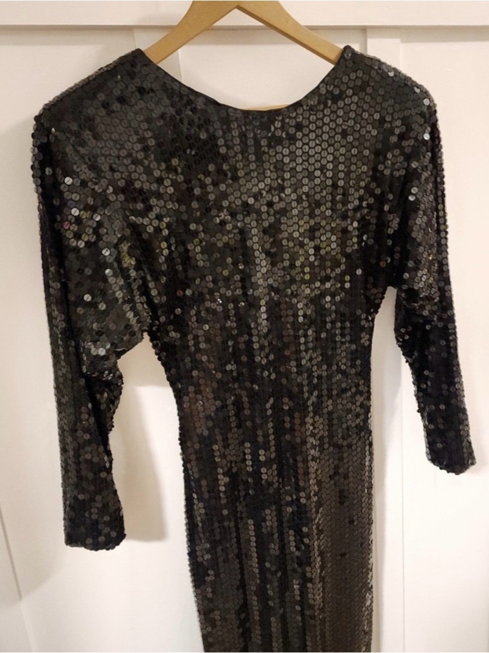 Women's vintage Oleg Cassini Black Sequin long Evening Dress